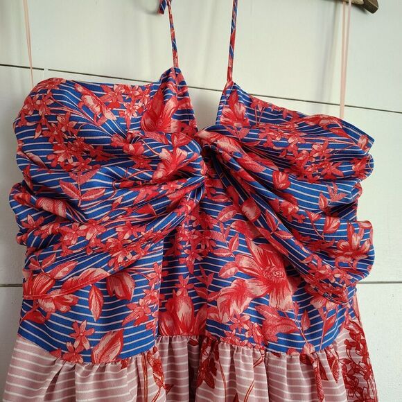 Belle Badgley Mischka Floral Maxi Dress Colorblock Tropical Summer Vacation NWT - Picture 2 of 13